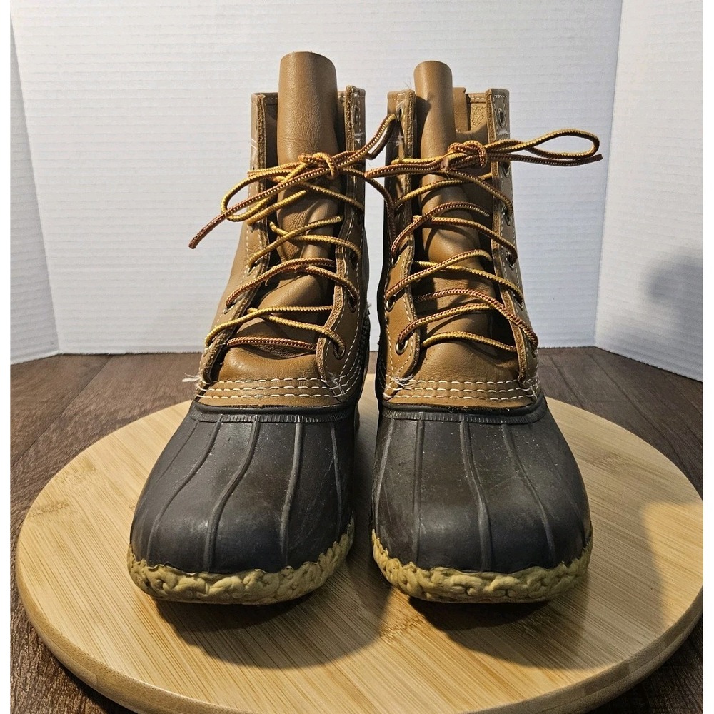 LL Bean Bean Boots Womens Size 8M Tan Leather Waterproof 212880 8" Made In USA